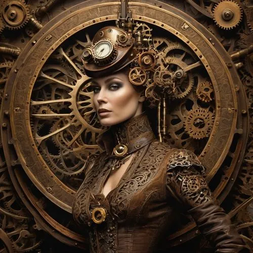 steampunk,steampunk gears,clockmaker,clockwork,tock,antiquorum,timekeeper,victoriana,horologist,horologium,pocketwatch,clockworks,tempus,grandfather clock,girl with a wheel,time spiral,victorian lady,watchmaker,horology,rasputina,Illustration,Realistic Fantasy,Realistic Fantasy 13