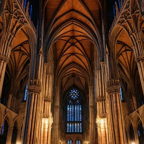 cathedral hall interior , vaults ,a couple of people sitting inside of a large building,main organ,ulm minster,transept,organ pipes,pipe organ,nidaros cathedral,vaulted ceiling,cologne cathedral,koln,