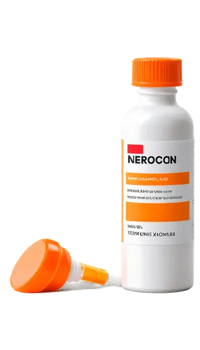 Narcan, medical, prescription, bottle, white label, orange cap, 3/4 composition, shallow depth of field, warm color tone, cinematic lighting, solo, close-up, rectangular shape, glossy surface, detaile