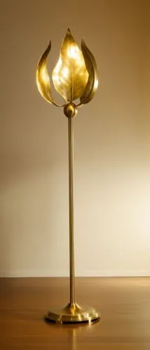 decorative brass leaves   finish in antique brass floor lamp,a lamp on top of a table,golden candlestick,table lamp,japanese lamp,gold chalice,floor lamp,asian lamp,Photography,General,Realistic