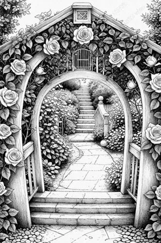 pathway,archways,stone gate,the mystical path,archway,entry path,Design Sketch,Design Sketch,Detailed Outline