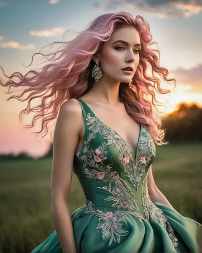 celtic woman,margairaz,demelza,fairy queen,flower in sunset,rapunzel,Conceptual Art,Fantasy,Fantasy 12