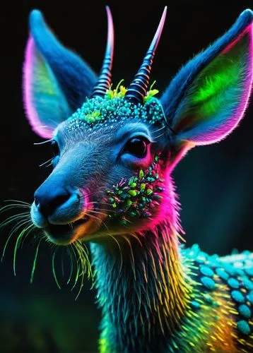 rainbow rabbit,color rat,rainbow unicorn,unicorn art,whimsical animals,straw animal,3d fantasy,llama,psychedelic art,anthropomorphized animals,unicorn,cangaroo,ibexes,digiart,chameleon,goatflower,electric donkey,neon body painting,psychedelic,goat-antelope,Conceptual Art,Fantasy,Fantasy 05