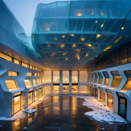 futuristic art museum,futuristic architecture,ice hotel,autostadt wolfsburg,cubic house,aqua studio,snowhotel,school design,otaru aquarium,cube house,glass facade,water cube,glass building,mirror hous