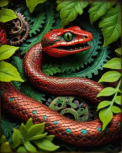 vipera,pitviper,red tailed boa,herpetofauna,liophis,green python,lampropeltis,lagarto,keelback,nonvenomous,reticulatus,powelliphanta,emperor snake,cayenne,pantherophis,redbelly,corn snake,ameiva,splendor skink,trimeresurus,Illustration,Realistic Fantasy,Realistic Fantasy 13