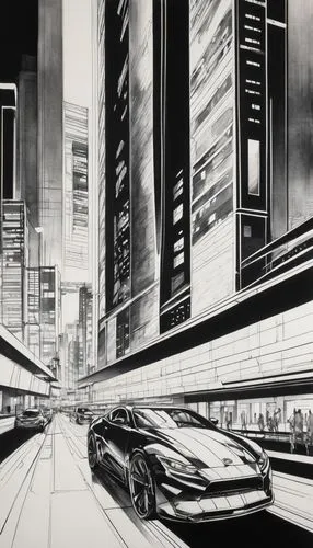 motorcity,vanishing point,superhighways,lexcorp,futuristic landscape,black city,madripoor,futuristic car,deodato,batcave,oscorp,futurist,superhighway,cybercity,futureworld,tron,gotham,batwing,sunstreaker,city highway,Illustration,Paper based,Paper Based 30