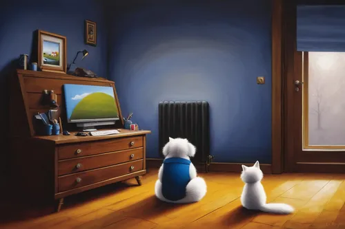 the little girl's room,cat watching television,boy's room picture,kids room,children's room,children's background,playing room,blue room,white cat,children's bedroom,cat cartoon,baby room,dog and cat,snoopy,world digital painting,blue painting,art painting,two cats,cat frame,danish room,Illustration,Abstract Fantasy,Abstract Fantasy 22