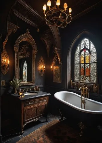 luxury bathroom,bath room,ornate room,gothic style,victorian,bathtub,victorian room,victorian style,old victorian,bath,tub,bathroom,bathtubs,opulent,dark cabinetry,ornate,aumbry,opulently,barrooms,baths,Photography,Documentary Photography,Documentary Photography 19