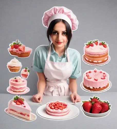 strawberrycake,strawberry cake,strawberries cake,shortcake,fondant,strawberry tart,Digital Art,Sticker