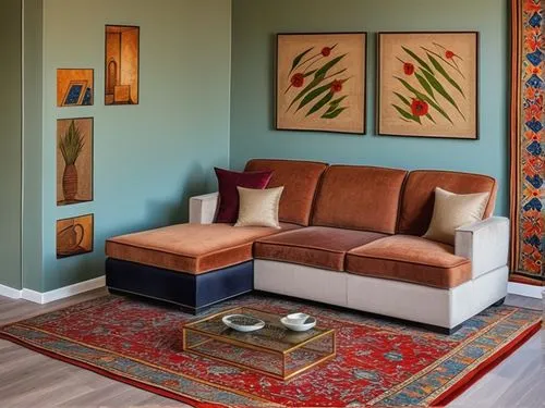 türk halısı, sehba cam, tablolar picaso,duvarlar çiçek desenli renkli kağıt,moroccan pattern,mid century modern,contemporary decor,interior decor,modern decor,teal and orange,chaise lounge,sitting roo