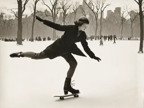 "Agnes Tait ""Skating in Central Park"" 1934 ,woman free skating,ice skating,skating,figure skater,ice skate,skaters,figure skating,ice skates,snowboarder,winter sport,figure skate,skate,skater,quad s