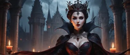 maleficent,malefic,gothic woman,hecate,queen of the night,countess,vampire lady,melisandre,queen of hearts,sorceress,vampire woman,gothic portrait,black queen,abaddon,morwen,sorceresses,gothel,dark elf,the enchantress,villainess,Unique,Design,Character Design