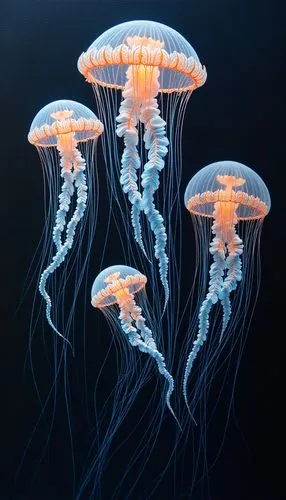 a group of glowing jellyfish in an aquarium,sea jellies,jellies,jellyfish,cnidaria,lion's mane jellyfish,jellyfishes,ctenophores,cnidarians,jellyfish collage,cauliflower jellyfish,nauplii,medusae,rhin