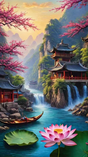 chinese art,oriental painting,landscape background,water lotus,lotus pond,lotus flowers,sacred lotus,oriental,chinese temple,lotus blossom,golden lotus flowers,flower painting,river landscape,lotus on pond,lotuses,chinese background,world digital painting,splendor of flowers,japan landscape,japanese floral background,Photography,General,Commercial