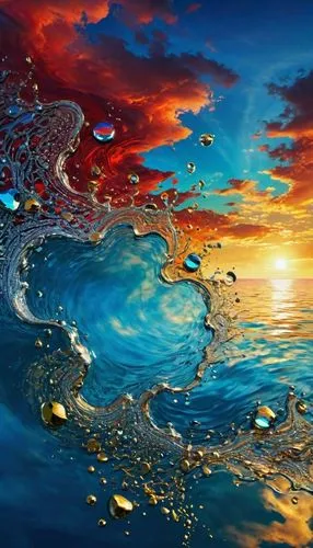 colorful water,sea water splash,fire and water,water splashes,water splash,seascape,Art,Classical Oil Painting,Classical Oil Painting 08