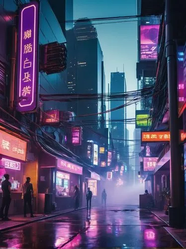 shinjuku,cyberpunk,tokyo,tokyo city,hong kong,kowloon,hk,shanghai,taipei,vapor,shibuya,neon lights,busan,bangkok,colorful city,neon arrows,busan night scene,neon coffee,neon light,neon,Illustration,Children,Children 02