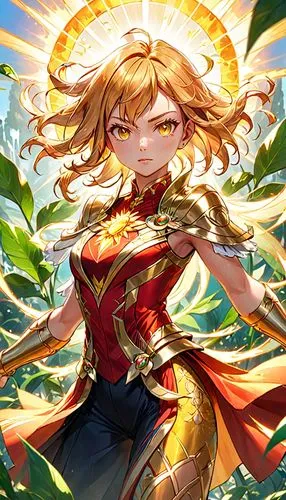 goddess of justice,sunburst background,sun god,sun bride,minerva,sun,monsoon banner,sol,radiant,yang,easter banner,jessamine,vane,meteora,athena,fire angel,ashitaba,cg artwork,captain marvel,sanya,Anime,Anime,General