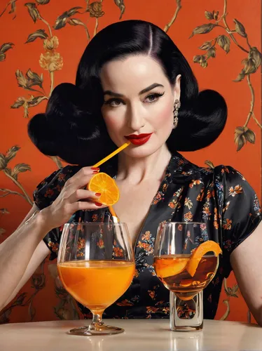 Dita Von Teese and the Cointreau Teese. © Cointreau Corp.,dita von teese,dita,aperol,cointreau,retro woman,cocktails,retro women,sazerac,vintage woman,cocktail,maraschino,classic cocktail,woman eating