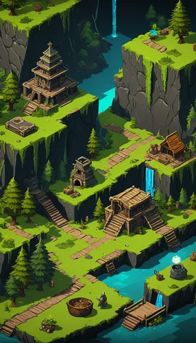 ancient city,mountain settlement,collected game assets,campsite,development concept,floating islands,villages,isometric,mountain village,druid grove,fairy village,resort town,artificial island,game illustration,islands,ancient buildings,mushroom island,aurora village,fishing village,spa town,Art,Artistic Painting,Artistic Painting 51