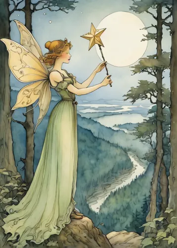 kate greenaway,fairies aloft,faerie,faery,vintage fairies,fae,child fairy,fairy,angel's trumpets,angel playing the harp,fairies,fairy queen,rosa 'the fairy,constellation lyre,cupido (butterfly),little