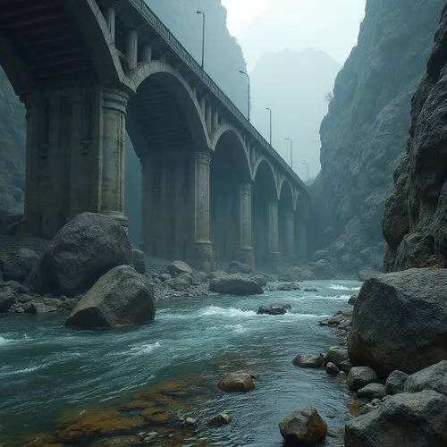 sutlej,holy river,railroad bridge,rishikesh,hangman's bridge,danube gorge,upstream,sweeping viaduct,riverrun,under the bridge,hellgate,syberia,riverbeds,mountain river,confluence,a river,rudraprayag,downstream,jordan river,rock bridge,Photography,General,Realistic