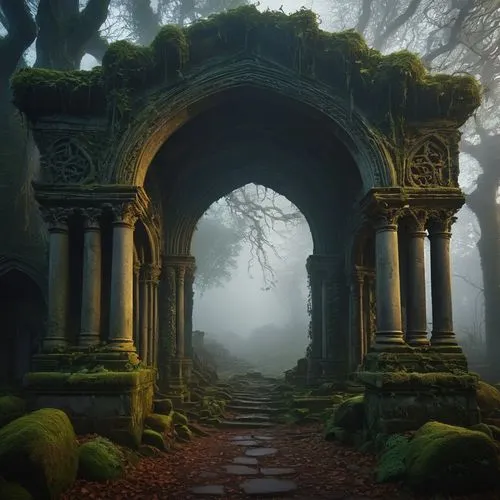 archways,the mystical path,archway,hall of the fallen,ruins,ancient ruins,moss landscape,doorways,stone gate,ghost castle,abandoned places,heaven gate,gateway,haunted cathedral,entrada,abandoned place,portal,old graveyard,fantasy landscape,forest chapel,Photography,Documentary Photography,Documentary Photography 17