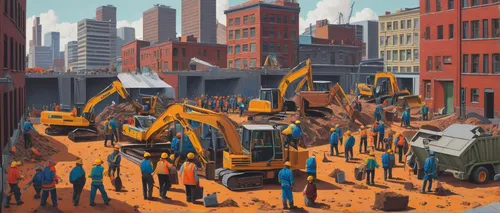 excavators,construction industry,yellow machinery,construction workers,construction equipment,construction machine,two-way excavator,heavy equipment,digging equipment,demolition work,heavy machinery,workers,construction worker,excavator,construction toys,building rubble,excavation,scrap collector,construction vehicle,construction company,Conceptual Art,Daily,Daily 29