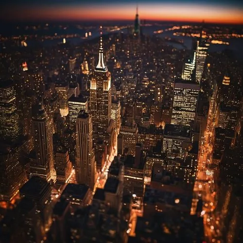 tilt shift,manhattan,manhattan skyline,new york skyline,newyork,ny,above the city,city lights,cityscape,new york,1 wtc,1wtc,city at night,nyc,metropolis,citylights,big apple,evening city,chrysler building,top of the rock,Photography,General,Cinematic