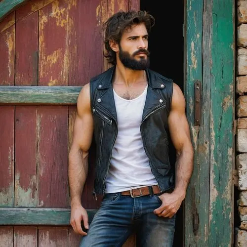 male model,wolverine,lumberjack,vest,danila bagrov,men's wear,lincoln blackwood,sleeveless shirt,itamar kazir,lumberjack pattern,men clothes,bearded,carpenter jeans,alejandro vergara blanco,brawny,biker,fernano alonso,rugged,uomo vitruviano,felipe bueno,Art,Classical Oil Painting,Classical Oil Painting 08