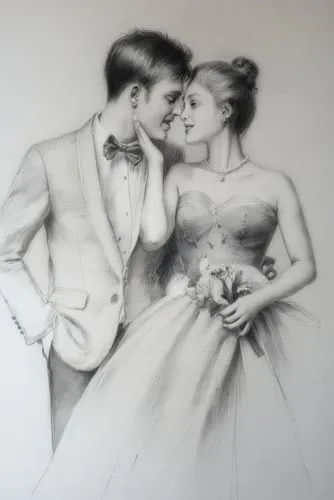 dancing couple,charcoal drawing,vintage drawing,holton,young couple,wedding couple,Illustration,Black and White,Black and White 35