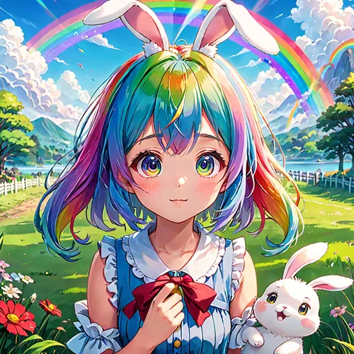 rainbow rabbit,rainbow background,rainbow pencil background,rainbow unicorn,unicorn and rainbow,easter background,unicorn background,rainbow butterflies,rainbow and stars,easter theme,hatsune miku,colorful heart,colorful background,rainbow colors,rainbow,rainbow pattern,nyan,rainbow clouds,rainbow tags,colors rainbow,Anime,Anime,Traditional