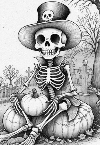 vintage skeleton,day of the dead skeleton,skulduggery,la catrina,dia de los muertos,la calavera catrina,Design Sketch,Design Sketch,Detailed Outline