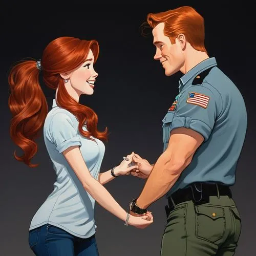 handcuffed,young couple,hands holding,vintage boy and girl,valentine day's pin up,redheads,steve rogers,valentine pin up,proposal,boy and girl,vintage man and woman,policeman,mechanic,as a couple,dancing couple,officer,honeymoon,game illustration,sci fiction illustration,couple,Illustration,Black and White,Black and White 08