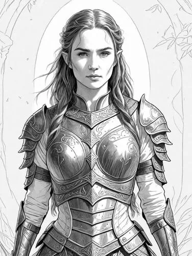 the beautiful female knight with a sword, armor and armor,female warrior,seregil,oerth,breastplates,arianrhod,thorhild,Design Sketch,Design Sketch,Detailed Outline