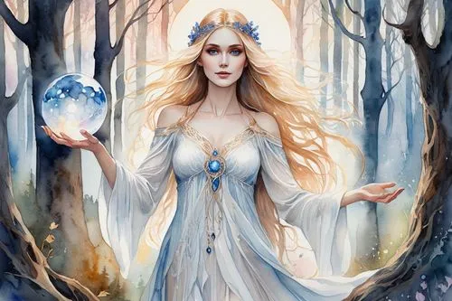 galadriel,the snow queen,thingol,sigyn,white rose snow queen,imbolc,margaery,celeborn,lorien,ice queen,elenore,sorceress,finrod,amalthea,noldor,silmarillion,blue enchantress,silmarils,arianrhod,hecate,Illustration,Paper based,Paper Based 25