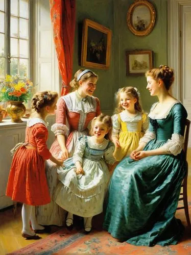 mother with children,parents with children,mother and children,the mother and children,bougereau,the little girl's room,children girls,parents and children,children studying,young women,partiture,mulberry family,little girl and mother,franz winterhalter,children,children drawing,children's room,baby-sitter,stepmother,children learning,Art,Classical Oil Painting,Classical Oil Painting 09