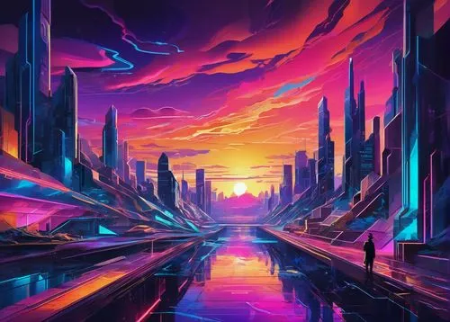 futuristic landscape,vast,fantasy landscape,cityscape,fantasy city,colorful city,futuristic,vapor,3d fantasy,fantasia,dusk,alien world,metropolis,cyberpunk,cyberspace,ultraviolet,art background,music background,would a background,dusk background,Art,Classical Oil Painting,Classical Oil Painting 02