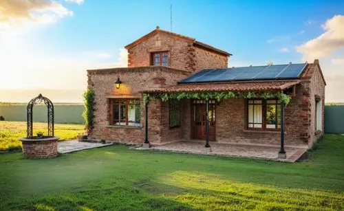 Residencia familiar de campo
Agregar fondo con arboles 
Materiales: madera + acero + vidrio + ladrillos vistos  
Agregar entorno: plantas + flores + pajaros + mariposas +  personas,the front view of a