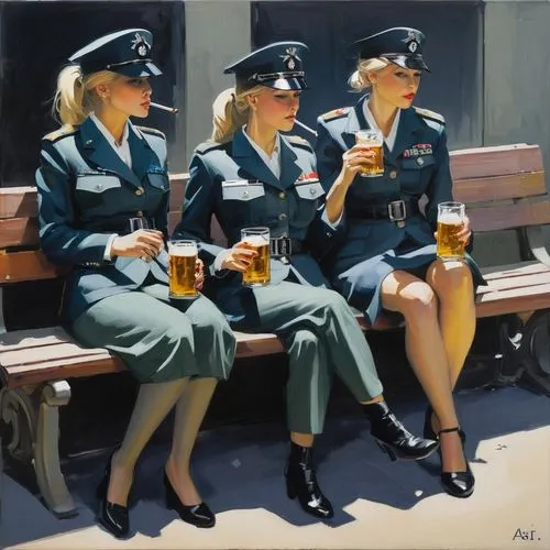 stewardesses,policewomen,servicemen,servicewoman,berets,militaires,aircrew,pin-up girls,1940 women,servicewomen,retro pin up girls,conscripts,usaaf,pin up girls,aircrews,airmen,signallers,aeronauticas,attendants,glasses of beer,Conceptual Art,Fantasy,Fantasy 10