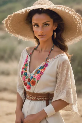 southwestern,peruvian women,mexican hat,sombrero,desert rose,straw hat,woman of straw,womans seaside hat,miss circassian,cowgirl,country dress,desert flower,countrygirl,boho,western film,wild west,arabian,collared inca,vintage fashion,assyrian,Photography,Realistic