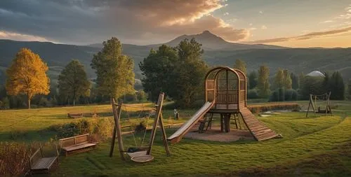 playset,carpathian bells,children's playground,salt meadow landscape,fantasy landscape,outdoor play equipment,fantasy picture,wooden swing,adventure playground,alphorn,landscape background,swing set,m