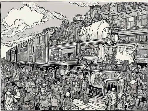 bottleneck,mono-line line art,merchant train,steam locomotives,steam train,the train,mono line art,book illustration,sci fiction illustration,steam special train,ghost locomotive,animal line art,elephant line art,line-art,hand-drawn illustration,steampunk,star line art,camera illustration,diesel train,steam locomotive,Illustration,Vector,Vector 15