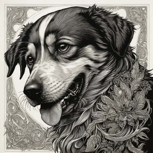 dog illustration,scotch collie,australian shepherd,collie,english shepherd,pet portrait,dog drawing,dog line art,bearded collie,canine rose,border collie,landseer,english setter,canidae,scent hound,spaniel,bernese mountain dog,animal portrait,bohemian shepherd,welsh sheepdog,Illustration,Black and White,Black and White 01