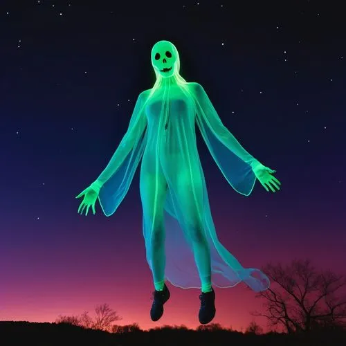 beautiful female ghost horror ambience flying in sky at night,neon body painting,ectoplasmic,neon ghosts,ectoplasm,pharmacopeia,syglowski,perroncel,fantasma,gfp,lenderman,patrol,a wax dummy,fluorescen