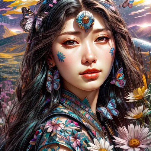 inner mongolian beauty,chinese art,oriental princess,fantasy portrait,oriental girl,fantasy art,mystical portrait of a girl,oriental painting,girl in flowers,flower painting,japanese art,beautiful girl with flowers,flowers celestial,flower fairy,elven flower,flower of life,oriental,splendor of flowers,yi sun sin,world digital painting