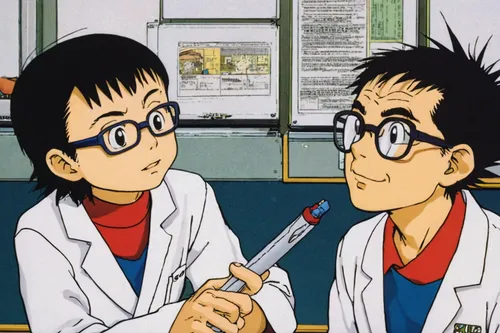 detective conan,takikomi gohan,cartoon doctor,examining,sakana,natural scientists,doraemon,evangelion eva 00 unit,clamp,scientist,evangelion unit-02,theoretician physician,yukio,optician,researchers,optometry,chemist,ash wednesday,myopia,eye examination,Illustration,Japanese style,Japanese Style 11