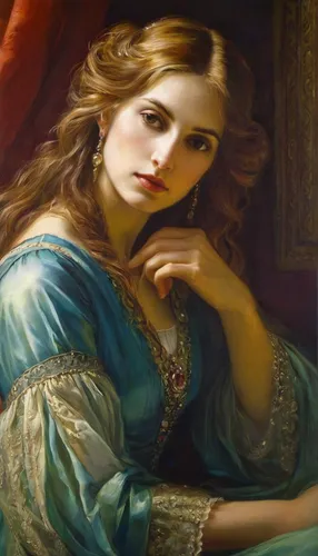 emile vernon,portrait of a girl,romantic portrait,young woman,portrait of a woman,jessamine,oil painting,persian poet,la violetta,gothic portrait,oil painting on canvas,italian painter,mystical portrait of a girl,young girl,girl in cloth,fantasy portrait,vintage female portrait,girl with cloth,woman portrait,miss circassian,Illustration,Realistic Fantasy,Realistic Fantasy 30