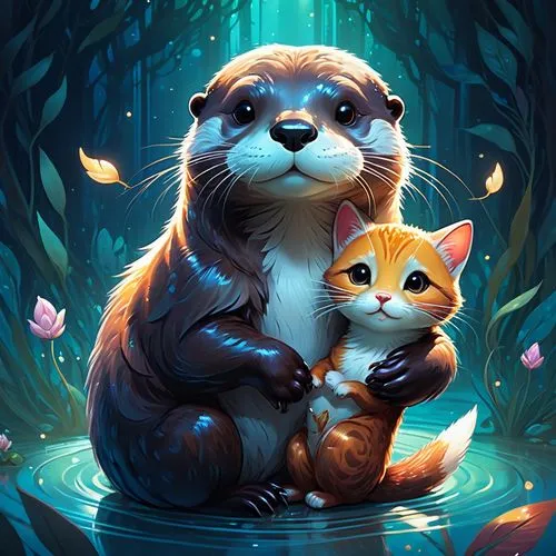 otters,otter,otter baby,otterbaby,cute animals,north american river otter,ferret,squirell,ritriver and the cat,hedgehogs,raccoons,red panda,coatimundi,polecat,pygmy sloth,mustelidae,kittens,raccoon,game illustration,kawaii animals,Conceptual Art,Daily,Daily 12