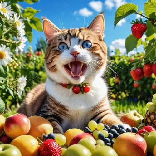 fresh berries,funny cat,many berries,pet vitamins & supplements,berries,fresh fruits,cute cat,fresh fruit,red tabby,cat image,cat,grape catnip,apple harvest,johannsi berries,summer fruit,fruit bush,aegean cat,red whiskered bulbull,sweet cherries,autumn fruits,Photography,General,Realistic