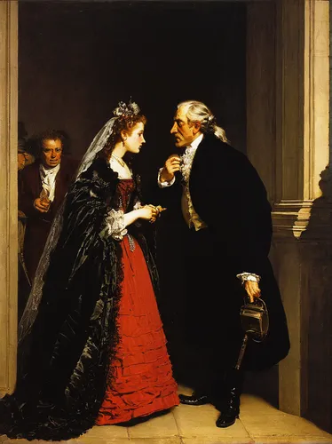 Amidst a heated argument, someone must let go of their pride and apologize.,courtship,young couple,man and wife,proposal,the ball,franz winterhalter,woman holding pie,the carnival of venice,debutante,